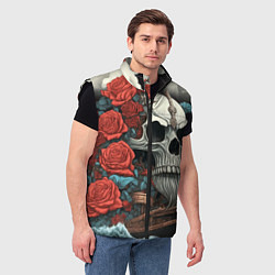 Мужской жилет Череп викинга на корабле с розами в стиле тату ире, цвет: 3D-черный — фото 2