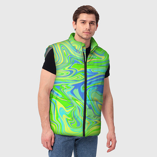 Мужской жилет Неоновая абстракция волны / 3D-Светло-серый – фото 3