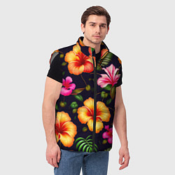 Мужской жилет Гавайские цветы узор, цвет: 3D-светло-серый — фото 2