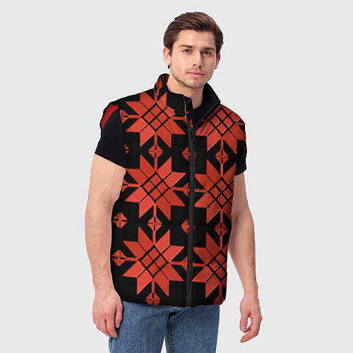 Мужской жилет Удмуртский - вертикаль black / 3D-Красный – фото 3