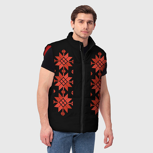 Мужской жилет Удмуртский - вертикаль black 2 / 3D-Красный – фото 3