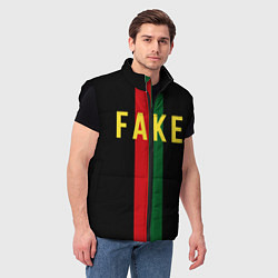 Мужской жилет Fake зелёная и красная полосы, цвет: 3D-черный — фото 2