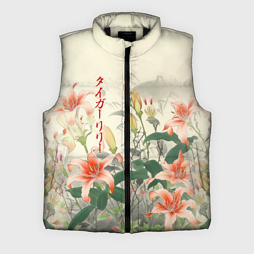 Мужской жилет Тигровые лилии - японский стиль / 3D-Черный – фото 1