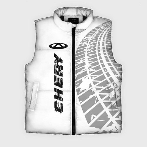Мужской жилет Chery speed на светлом фоне со следами шин: по-вер / 3D-Черный – фото 1