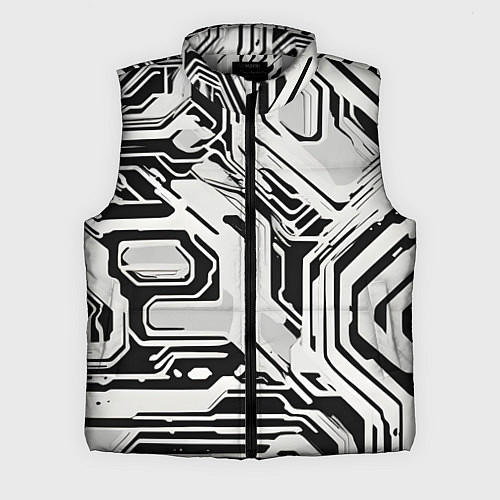 Мужской жилет Киберпанк белые полосы на чёрном фоне / 3D-Светло-серый – фото 1