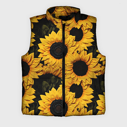 Мужской жилет Подсолнухи объемными мазками от нейросети / 3D-Черный – фото 1