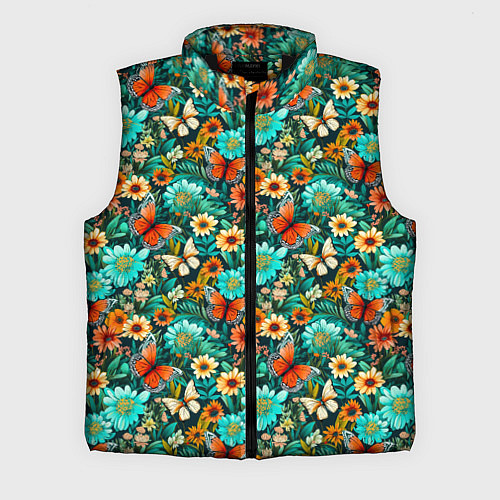 Мужской жилет Бабочки в цветах паттерн / 3D-Черный – фото 1
