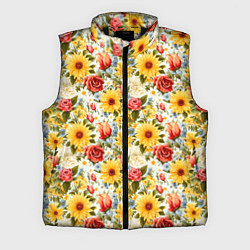 Мужской жилет Паттерн из желтых и красных цветов, цвет: 3D-черный