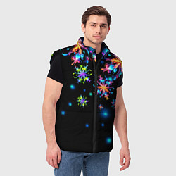 Мужской жилет Неоновые снежинки - Новый год, цвет: 3D-черный — фото 2