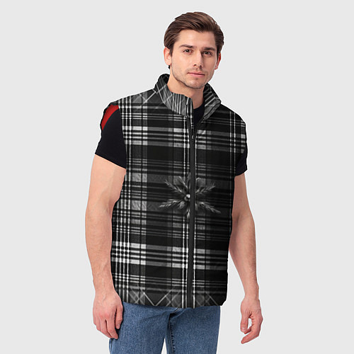 Мужской жилет Черно-белая шотландская клетка / 3D-Красный – фото 3