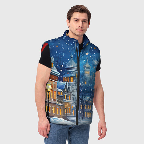Мужской жилет Новогоднее настроение город / 3D-Красный – фото 3