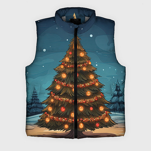 Мужской жилет Новогодняя елка с желтыми шарами / 3D-Светло-серый – фото 1