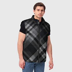 Мужской жилет Черно-белая диагональная клетка в шотландском стил, цвет: 3D-черный — фото 2