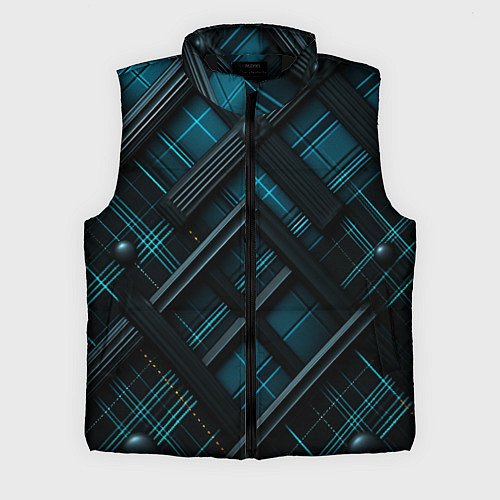 Мужской жилет Тёмно-синяя диагональная клетка в шотландском стил / 3D-Черный – фото 1