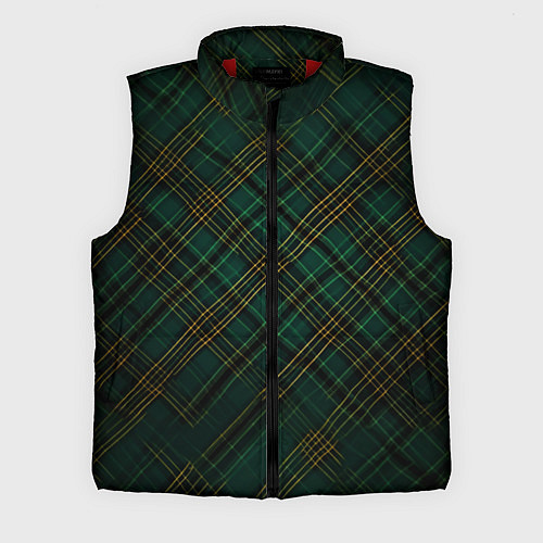 Мужской жилет Тёмно-зелёная диагональная клетка в шотландском ст / 3D-Красный – фото 1