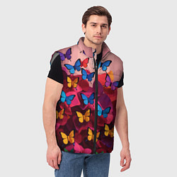 Мужской жилет Разноцветные бабочки - розовые цветы, цвет: 3D-светло-серый — фото 2