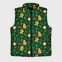 Мужской жилет New year pattern with green background, цвет: 3D-светло-серый