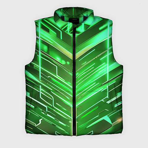 Мужской жилет Зелёные неон полосы киберпанк / 3D-Черный – фото 1