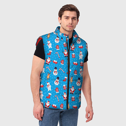 Мужской жилет Новогодний голубой принт / 3D-Красный – фото 3