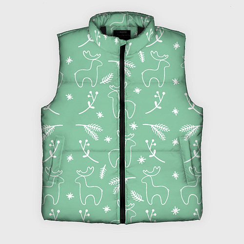 Мужской жилет Зеленый рождественский узор с оленями / 3D-Черный – фото 1