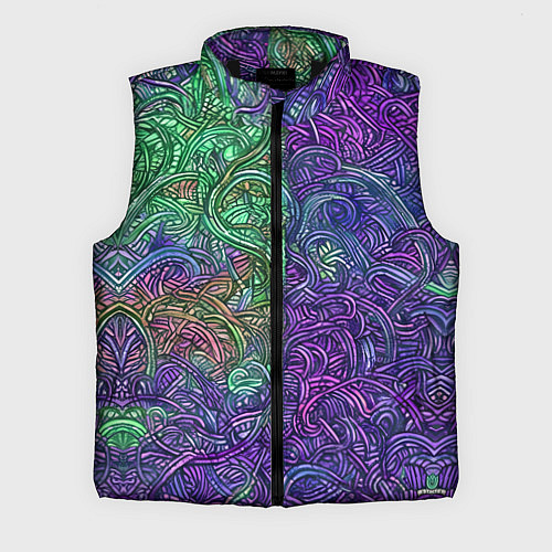 Мужской жилет Вьющийся узор фиолетовый и зелёный / 3D-Черный – фото 1