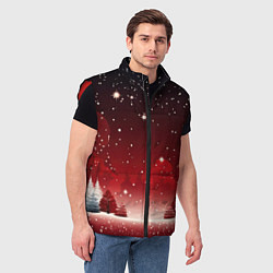 Мужской жилет Зимний берег реки с деревьями и льдом, цвет: 3D-красный — фото 2