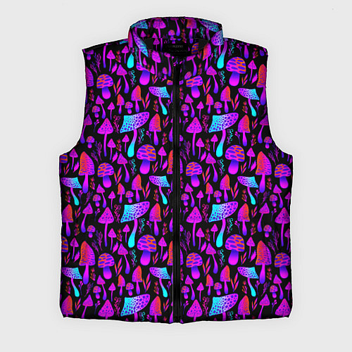 Мужской жилет Неоновые разноцветные грибы / 3D-Черный – фото 1