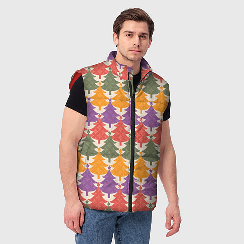 Мужской жилет Новогодние разноцветные ёлочки / 3D-Красный – фото 3