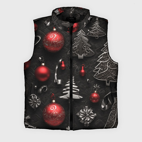Мужской жилет Новогодние игрушки елочные / 3D-Черный – фото 1