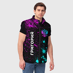 Мужской жилет Григорий и неоновый герб России вертикально, цвет: 3D-черный — фото 2