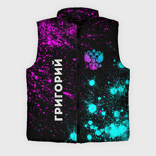 Мужской жилет Григорий и неоновый герб России вертикально / 3D-Черный – фото 1