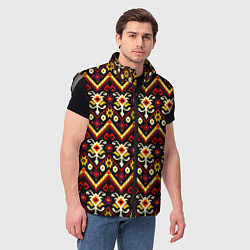 Мужской жилет Черно оранжевый узор икат, цвет: 3D-светло-серый — фото 2