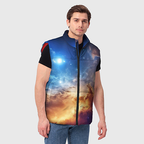 Мужской жилет Оранжевая небула космос / 3D-Красный – фото 3