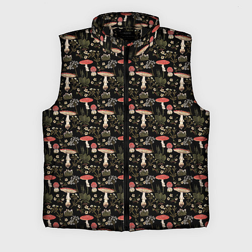 Мужской жилет Goblincore - мухоморы / 3D-Черный – фото 1