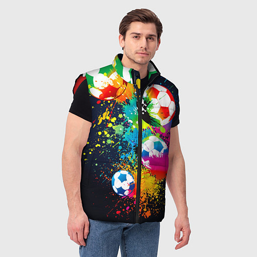Мужской жилет Разноцветные футбольные мячи / 3D-Красный – фото 3