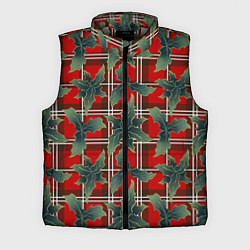 Мужской жилет Листья остролиста на красной шотландке