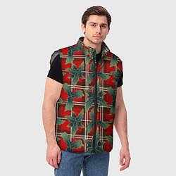 Мужской жилет Листья остролиста на красной шотландке, цвет: 3D-светло-серый — фото 2