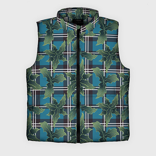 Мужской жилет Листья остролиста на голубой шотландке / 3D-Светло-серый – фото 1