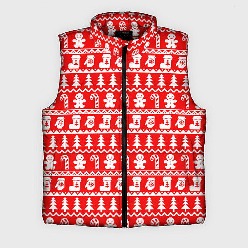 Мужской жилет Новогодний узор с пряничными человечками и елками / 3D-Красный – фото 1