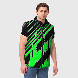 Мужской жилет Зелёные линии на чёрном фоне, цвет: 3D-светло-серый — фото 2