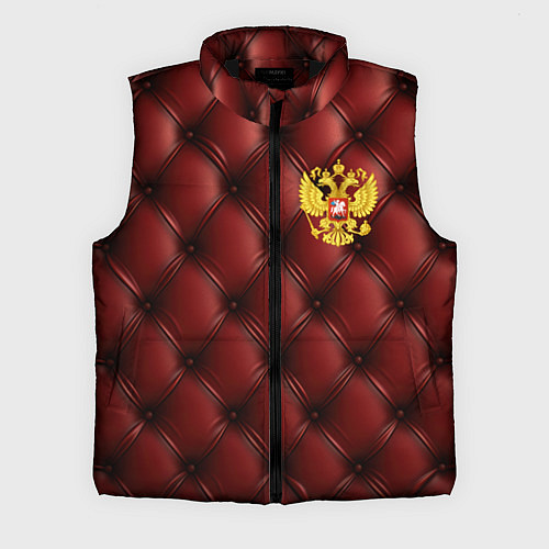 Мужской жилет Золотой герб России на красном кожаном фоне / 3D-Черный – фото 1