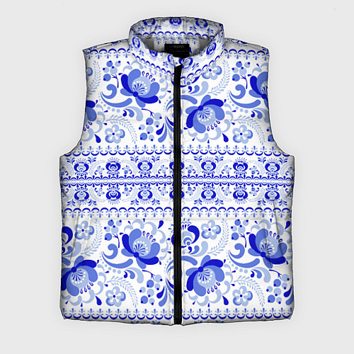 Мужской жилет Новогодняя гжельская роспись цветами / 3D-Светло-серый – фото 1