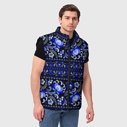 Мужской жилет Новогодняя гжельская роспись цветами на чёрном фон, цвет: 3D-черный — фото 2