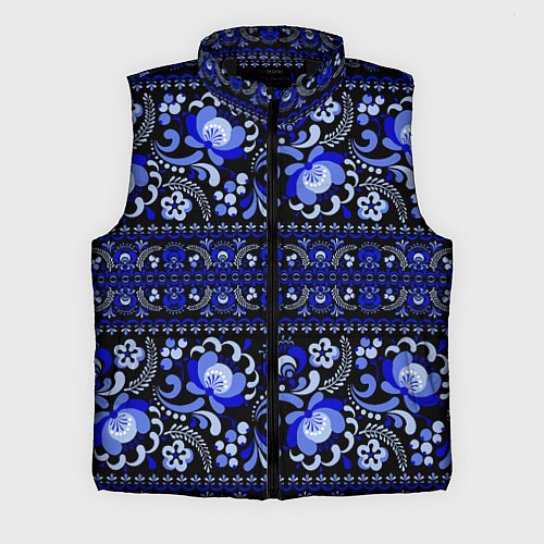 Мужской жилет Новогодняя гжельская роспись цветами на чёрном фон / 3D-Черный – фото 1