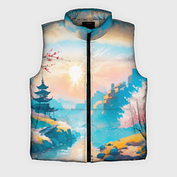 Мужской жилет Японский город вдали и цветущая Сакура у реки