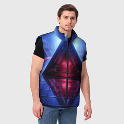 Мужской жилет Фиолетовое свечение за треугольной абстракцией, цвет: 3D-черный — фото 2