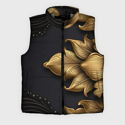 Мужской жилет Золотые объемные листья на черном фоне / 3D-Светло-серый – фото 1