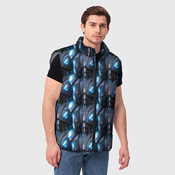 Мужской жилет Кибернетическая броня синяя, цвет: 3D-светло-серый — фото 2