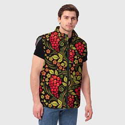 Мужской жилет Хохломская роспись красные ягоды, цвет: 3D-светло-серый — фото 2
