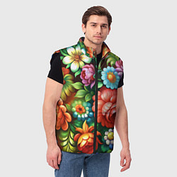 Мужской жилет Жостово роспись цветы традиционный узор, цвет: 3D-черный — фото 2